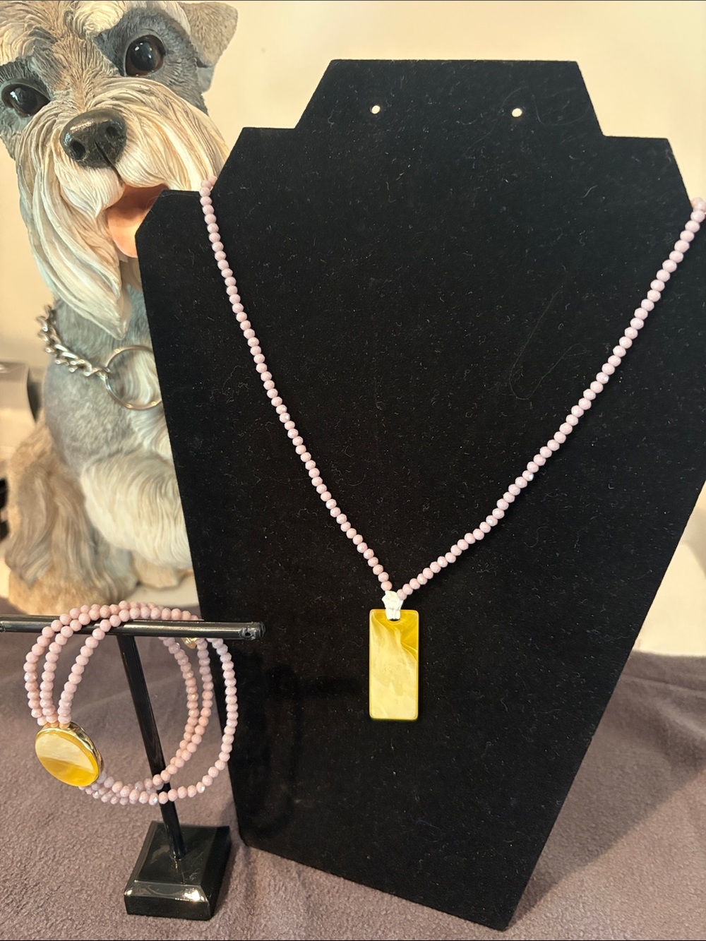Gold & Blush Beaded Pendant Necklace and Bracelet Set